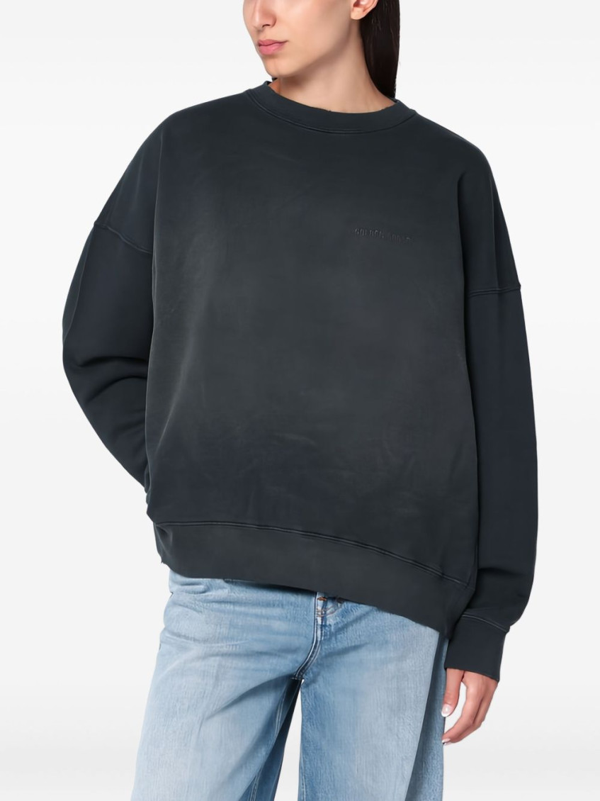 Golden Goose Longline Crewneck Cotton Sweatshirt With Star Accents In Gray
