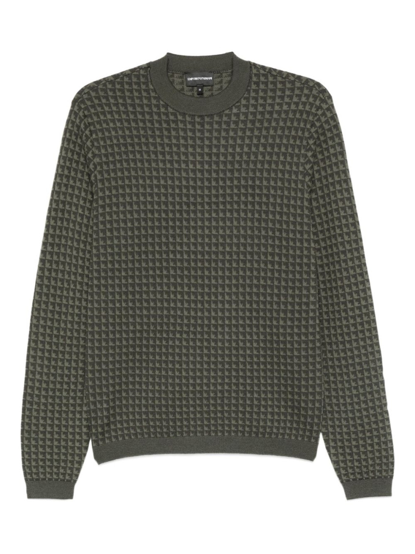Emporio Armani Olive Crewneck Printed Sweater In Green