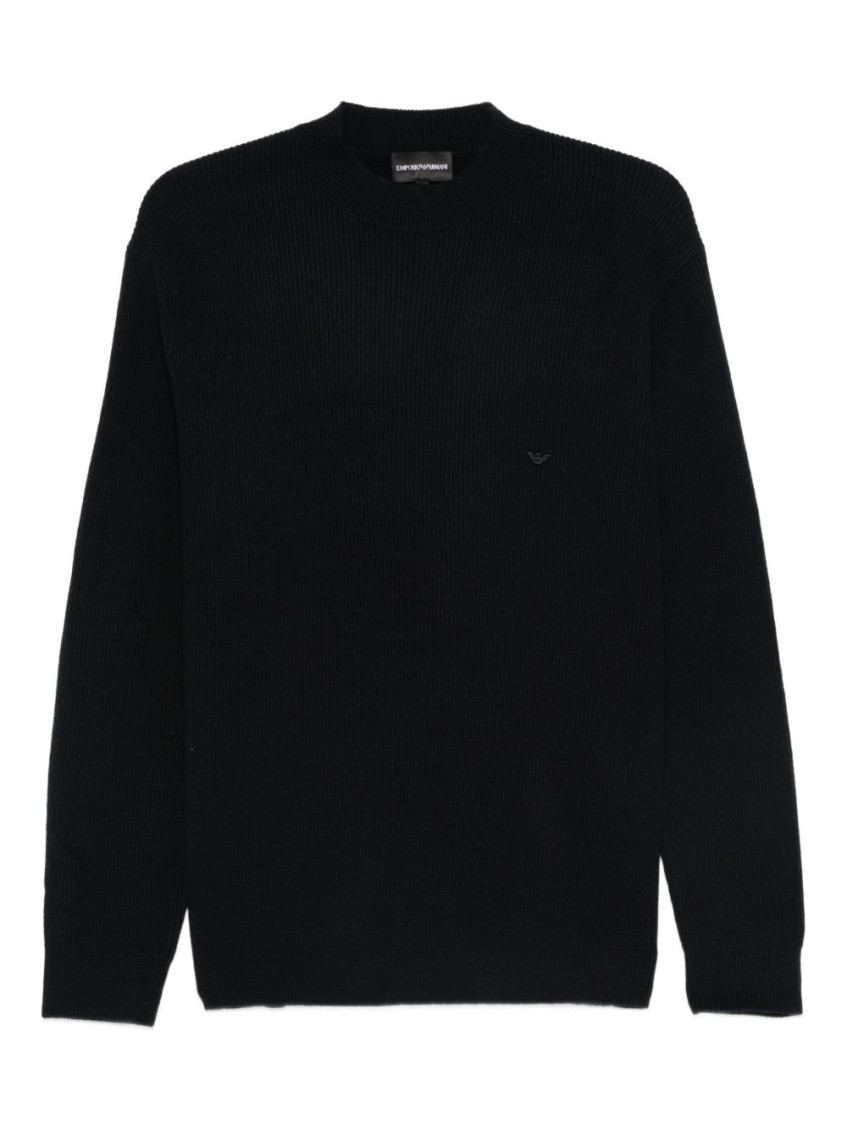 Emporio Armani Wool Crewneck Jumper In Blue