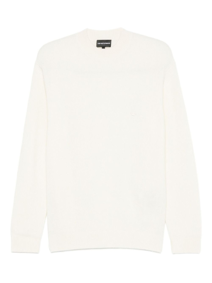 Emporio Armani Wool Crewneck Jumper In White