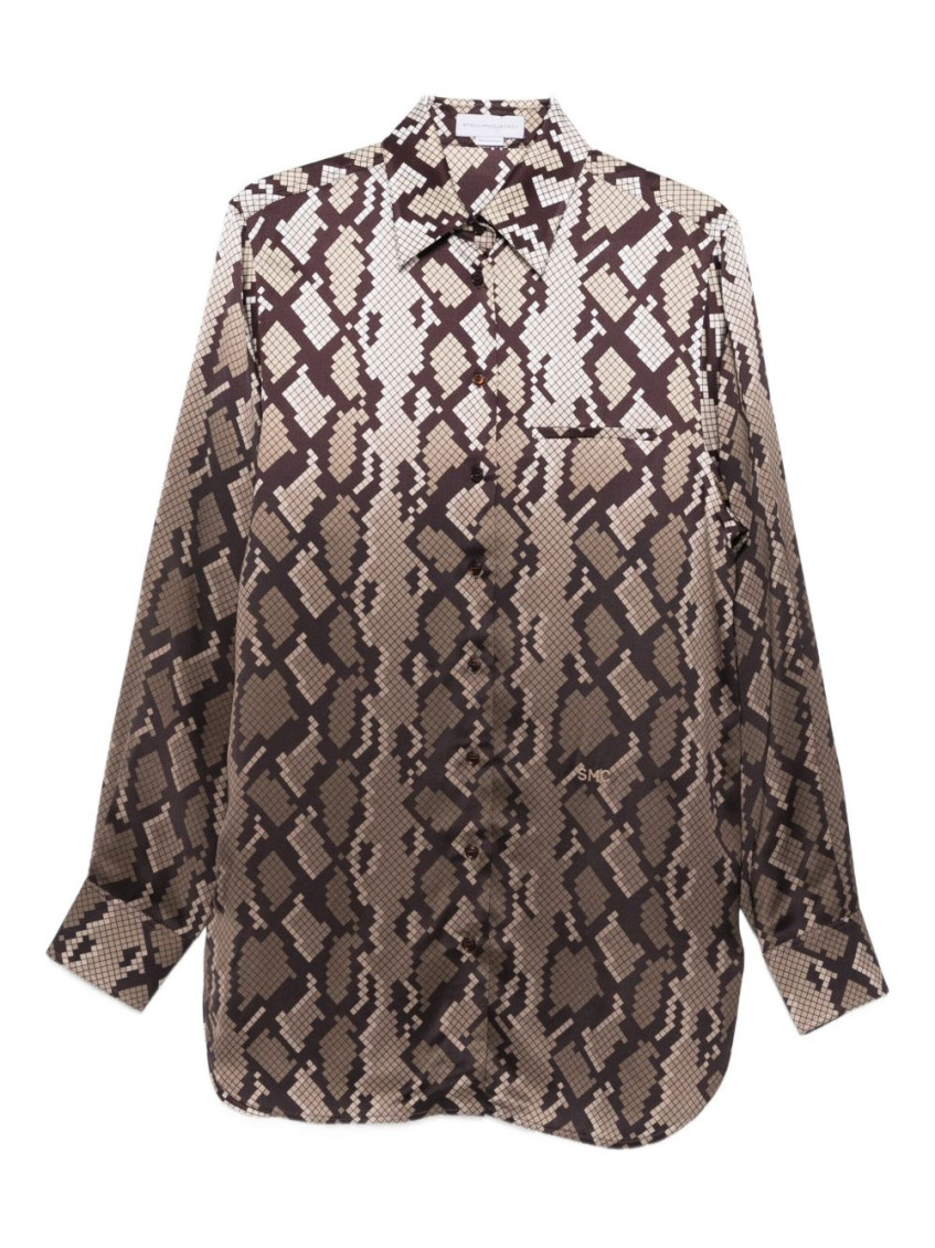 Stella Mccartney Long Sleeve Collared Shirt With Snake Print In Brown