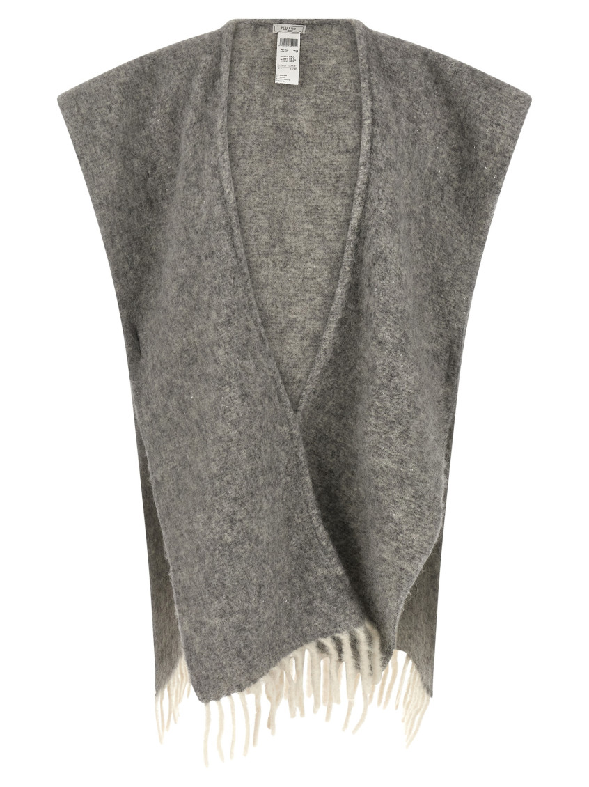 Peserico Grey Boucle Yarn Cape In Gray