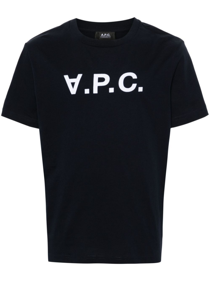 Shop Apc Navy Blue Stampa Logo T-shirt