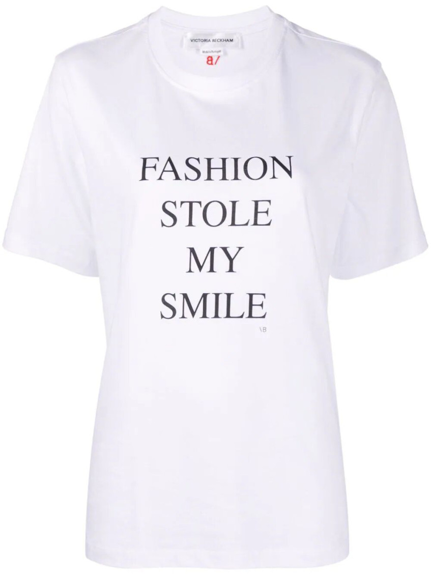 Victoria Beckham White T-shirt With Slogan Lettering On The Front In Cotton Woman In White
