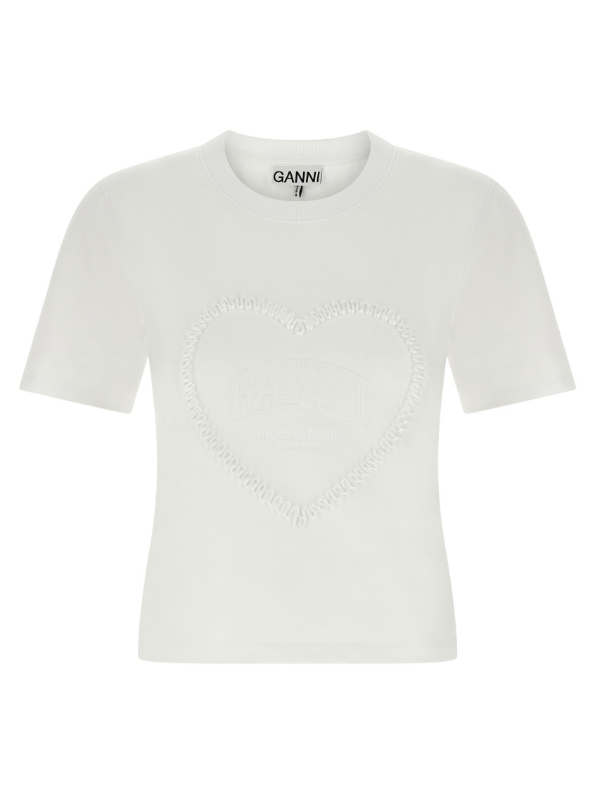Ganni Women Heart Embroidery T-shirt In White