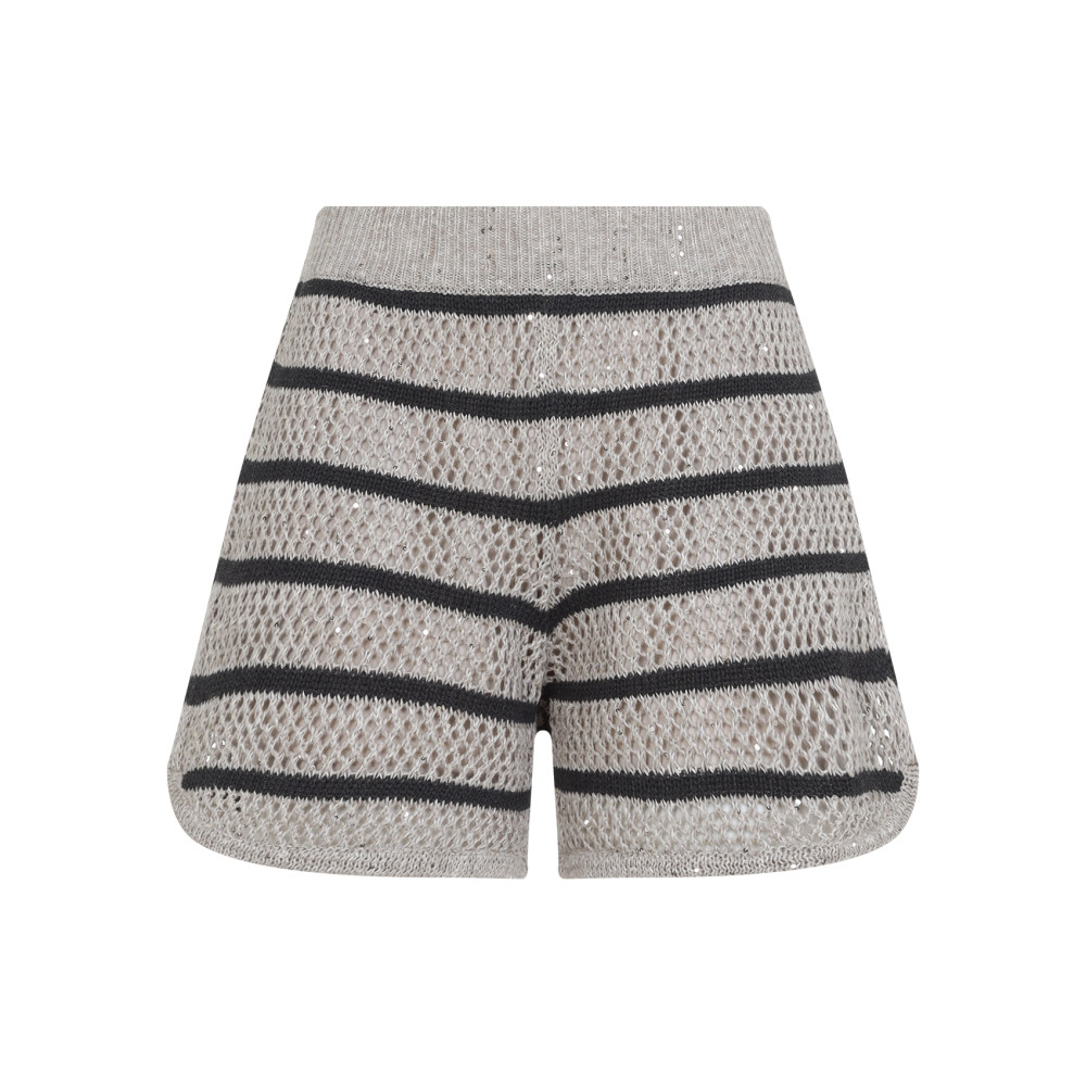 Brunello Cucinelli Striped Knit Short In Beige