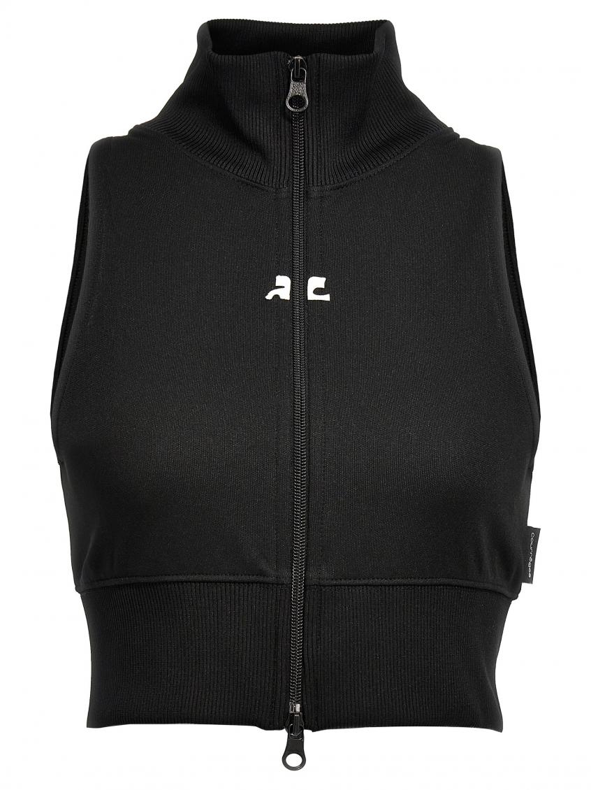 Courrèges Ribbed Vest With Contrasting Color Logo On The Front In Black