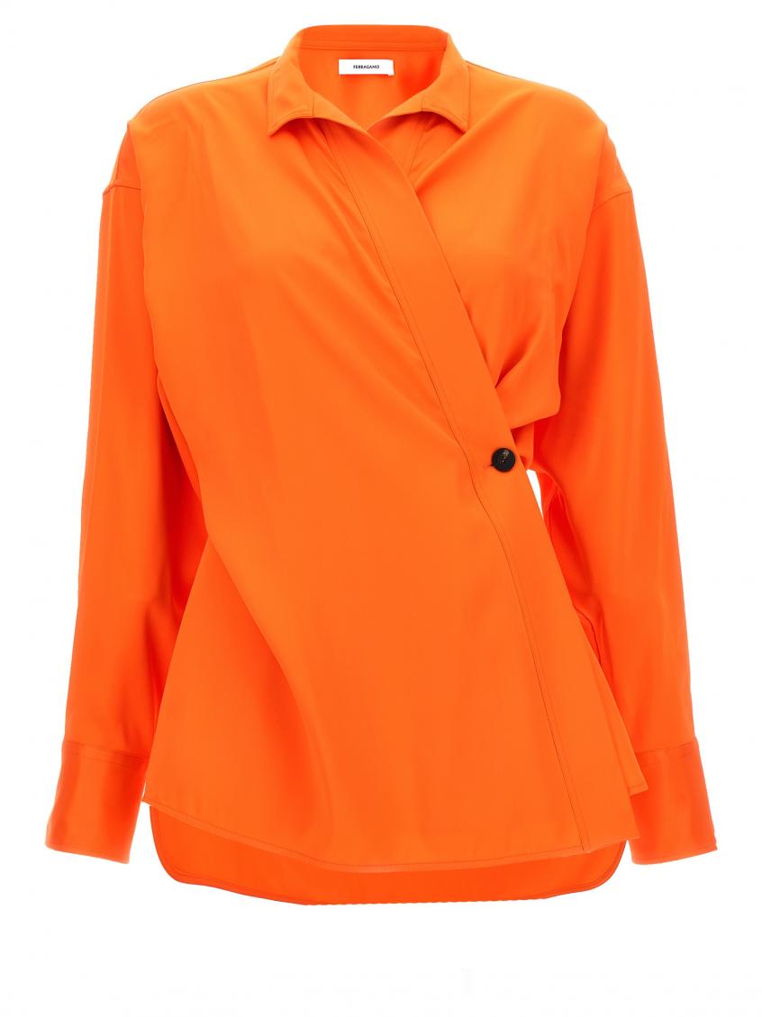 Ferragamo Shirt With Asymmetrical Closure Orange Women In Orange