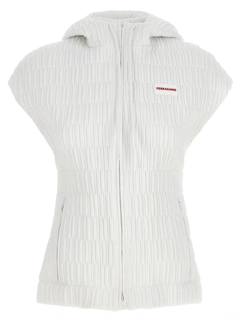 Ferragamo Hooded Vest Sleeveless Elastic Waistband In White