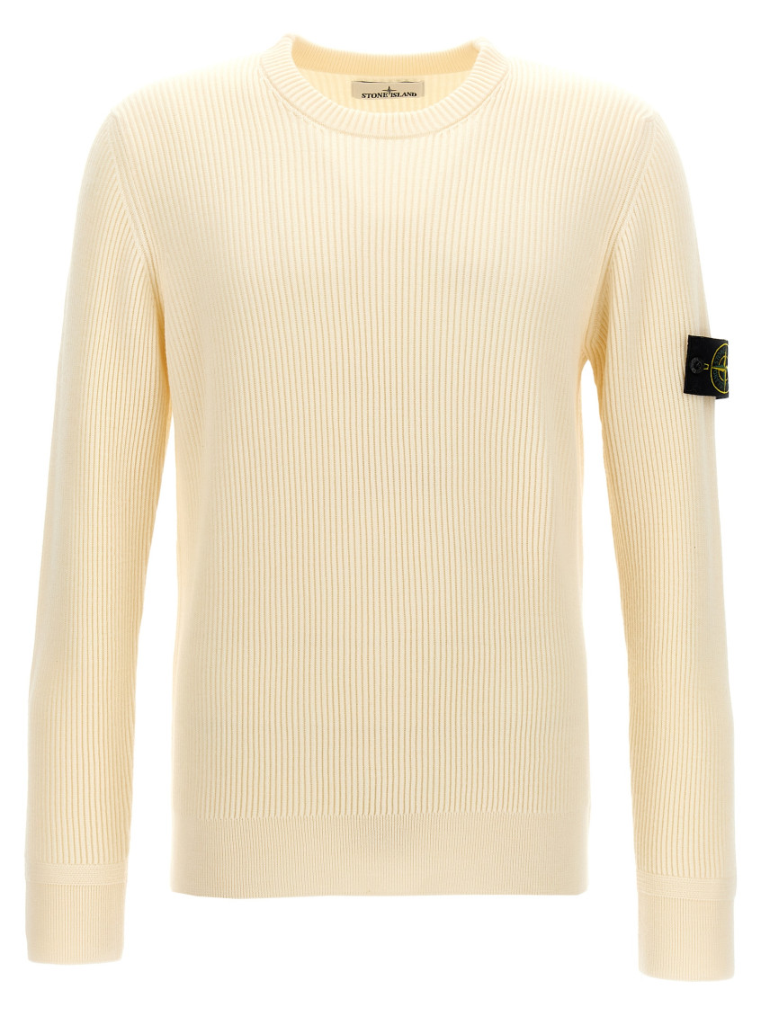 Stone Island Regular-fit Crewneck Sweatshirt With Ribbed Inserts In Beige