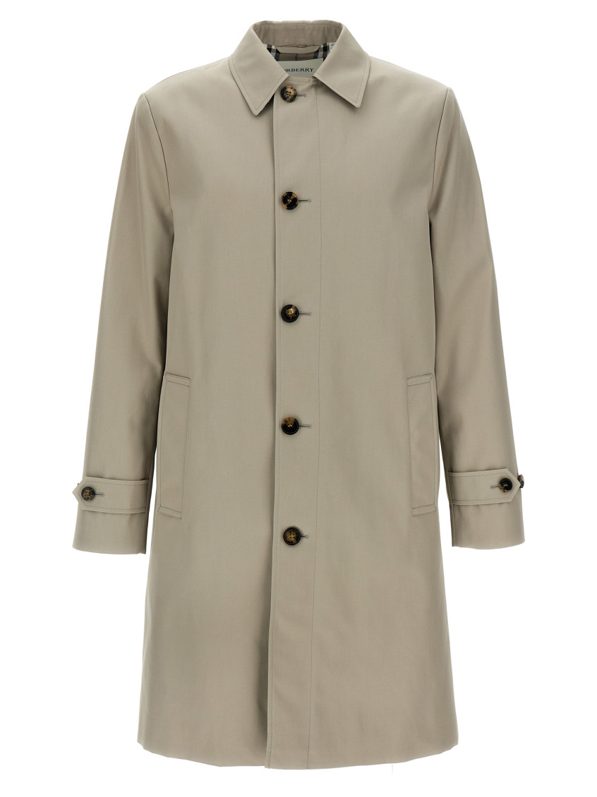 Burberry Long Cotton Double-breasted Coat With Notched Lapel In Grey