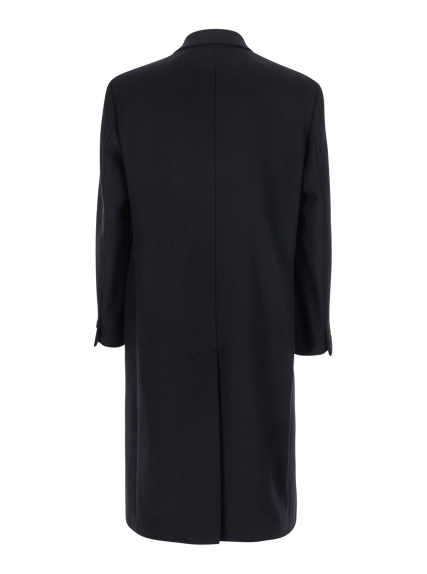 Hevo Blue Double-breasted Coat With Pointed Lapels In Wool Blend Man In Blue