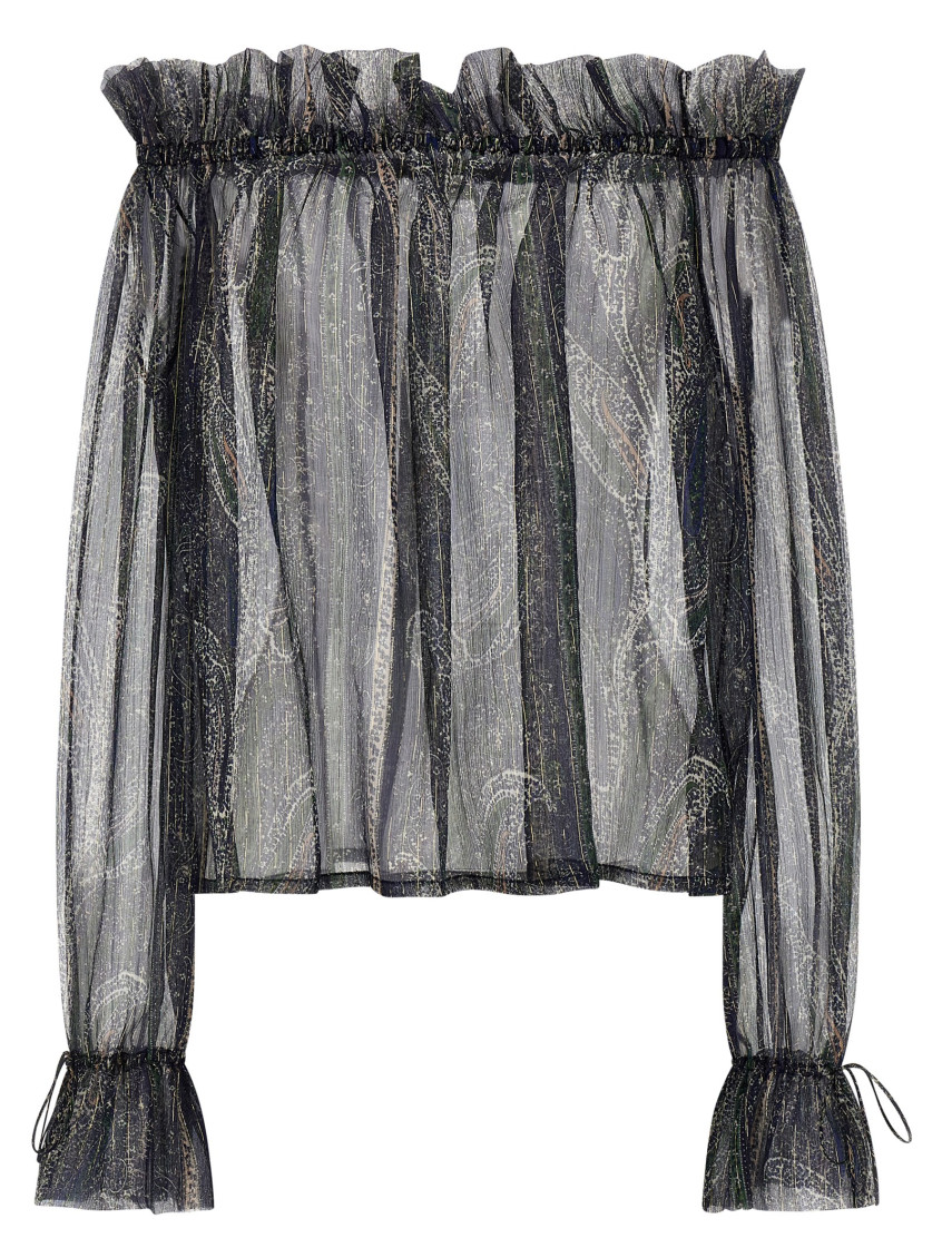 Saint Laurent Blusa In Crepe Stampata Donna In Black
