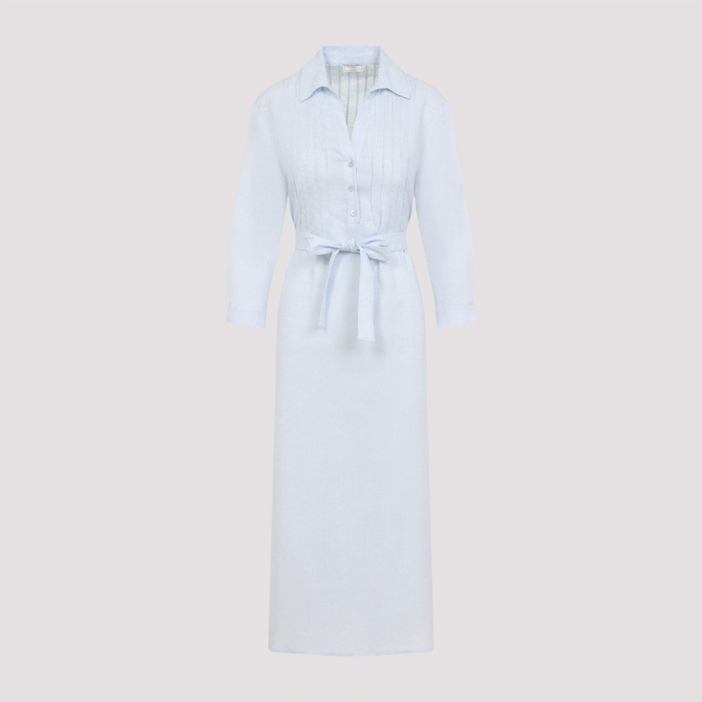 Peserico Chemisier Linen Midi Shirt Dress In Light Blue