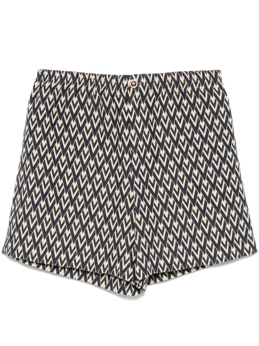 Valentino Bermuda Shorts In Cotton Poplin With All Over Toute La V Print In Blue