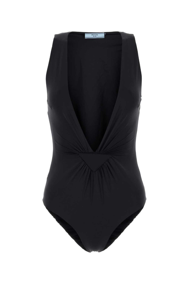 Prada Deep V-neck Swimsuit In Black