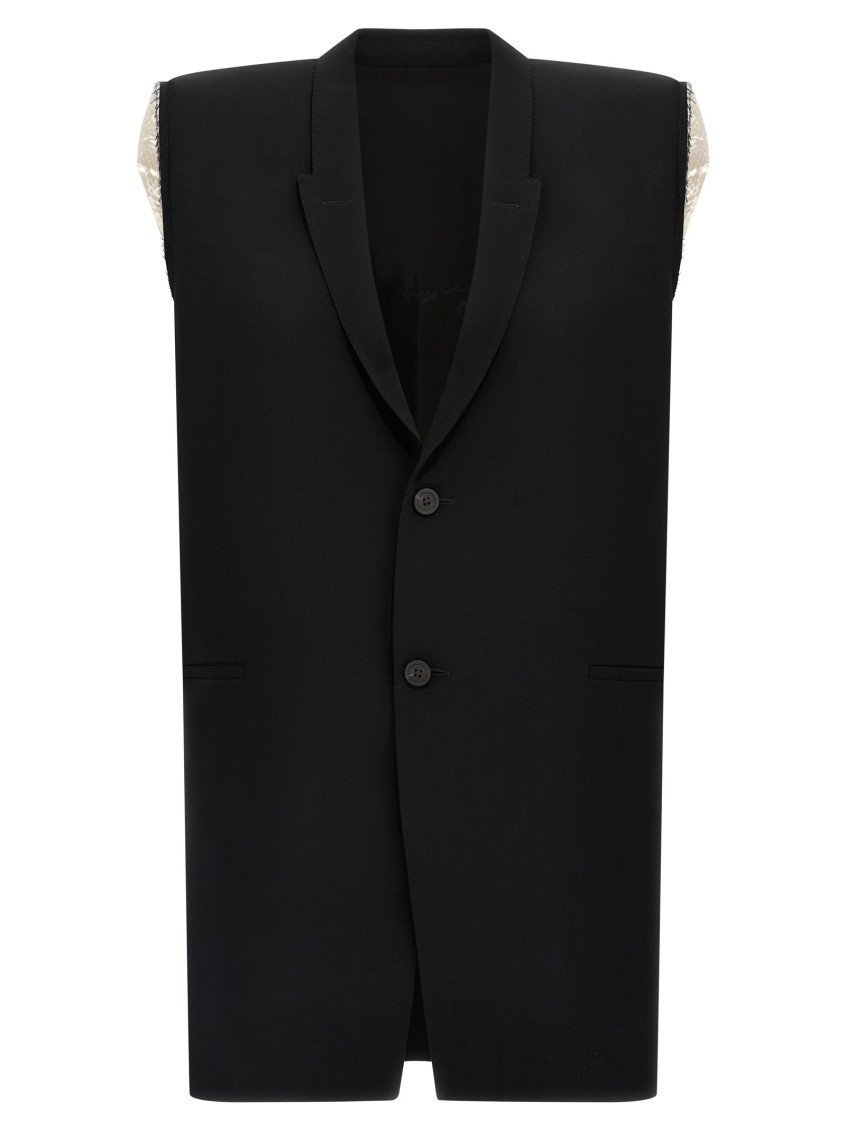 Rick Owens Tailored Sl Sleeveless Jacket With Back Belt In Black