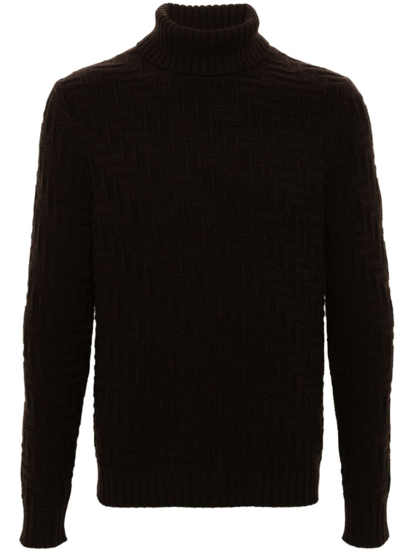 Prada 3d-knit Cashmere Blend Roll Neck Sweater In Brown