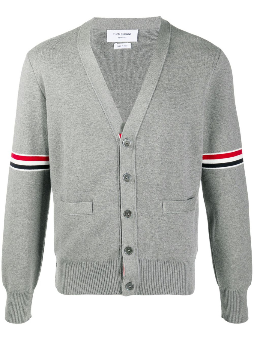 Thom Browne 4-bar Stripe V-neck Cardigan In Gray