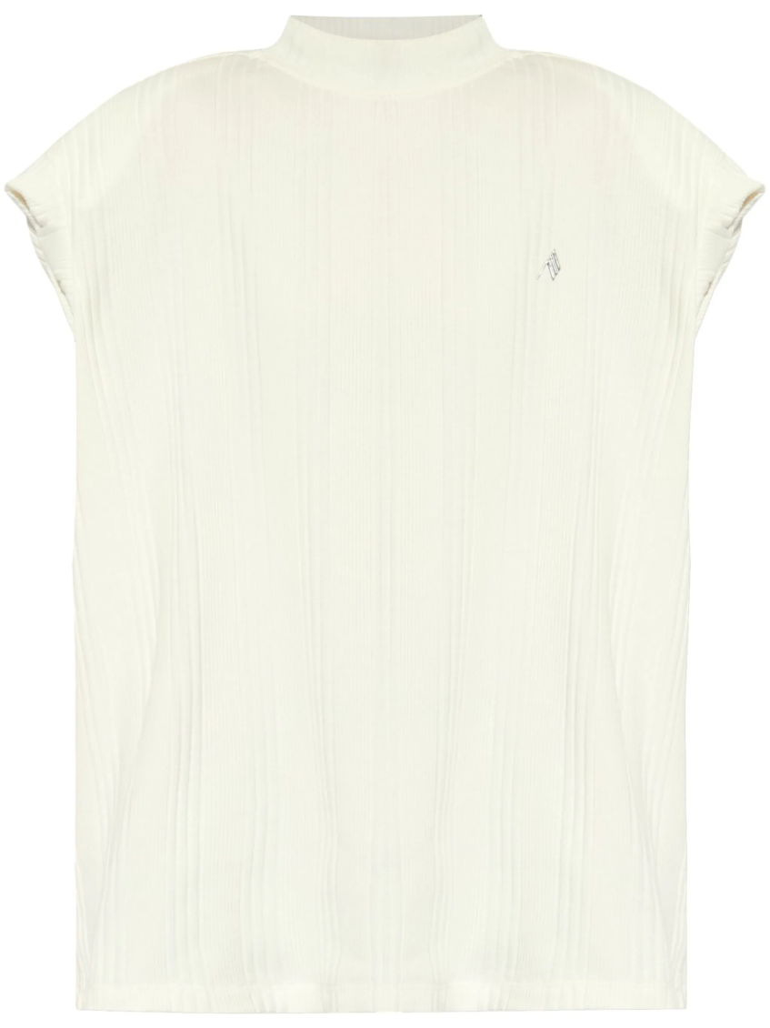 Attico Ivory Logo-raised Ribbed Top In Off White