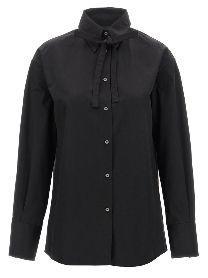 Fabiana Filippi Cotton Poplin Shirt With Knotted Lace Collar In Black