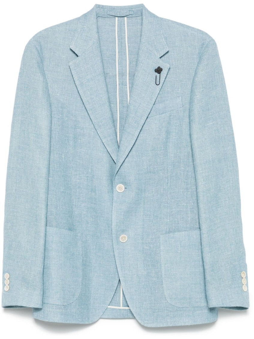 Lardini Single-breasted Jacket In Light Blue Linen And Wool In Blue