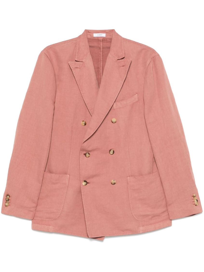 Boglioli Double-breasted Tailored Black Jacket With Fabric Blend In Light Pink