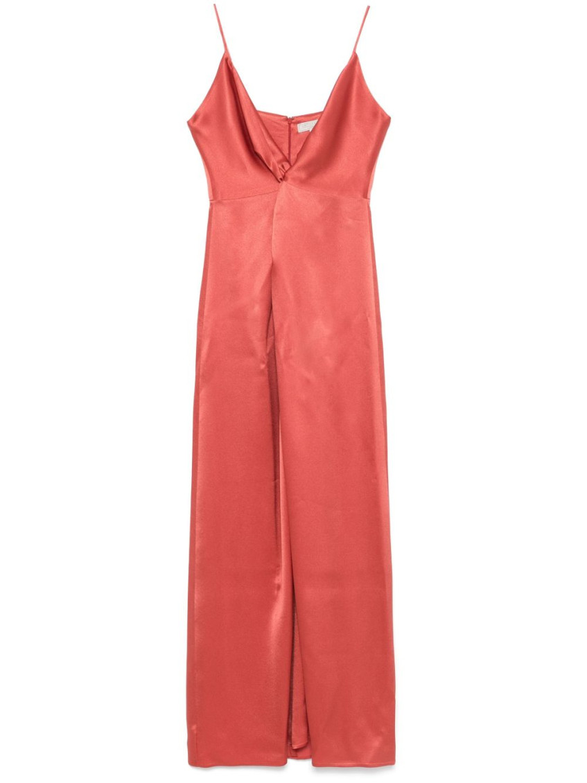 Antonelli Deep V-neck Evening Dress With Spaghetti Straps In Red