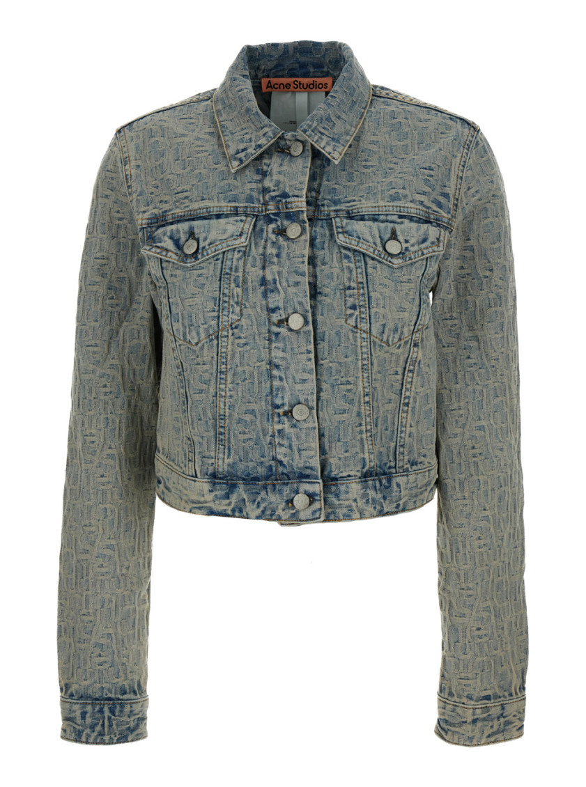 Acne Studios Light Blue Jacket With Jacquard Monogram In Denim Woman In Blue
