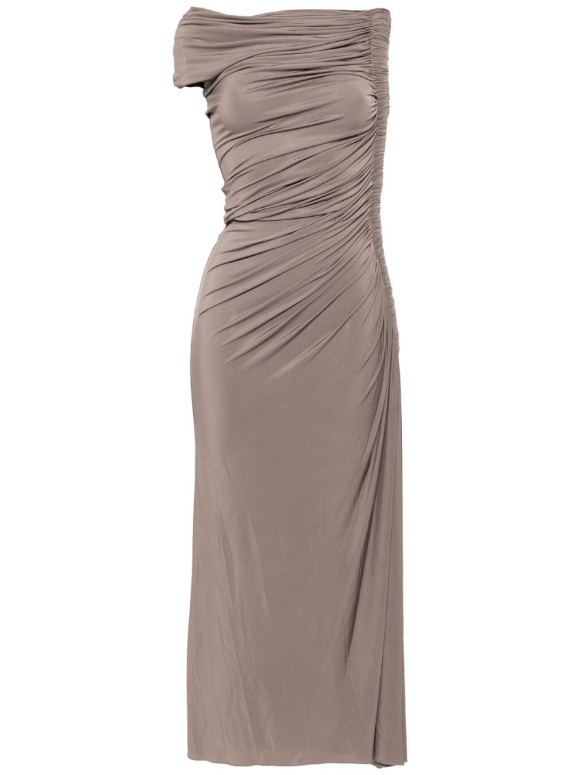 Shop Alaïa Taupe Asymmetrical Cut Dress