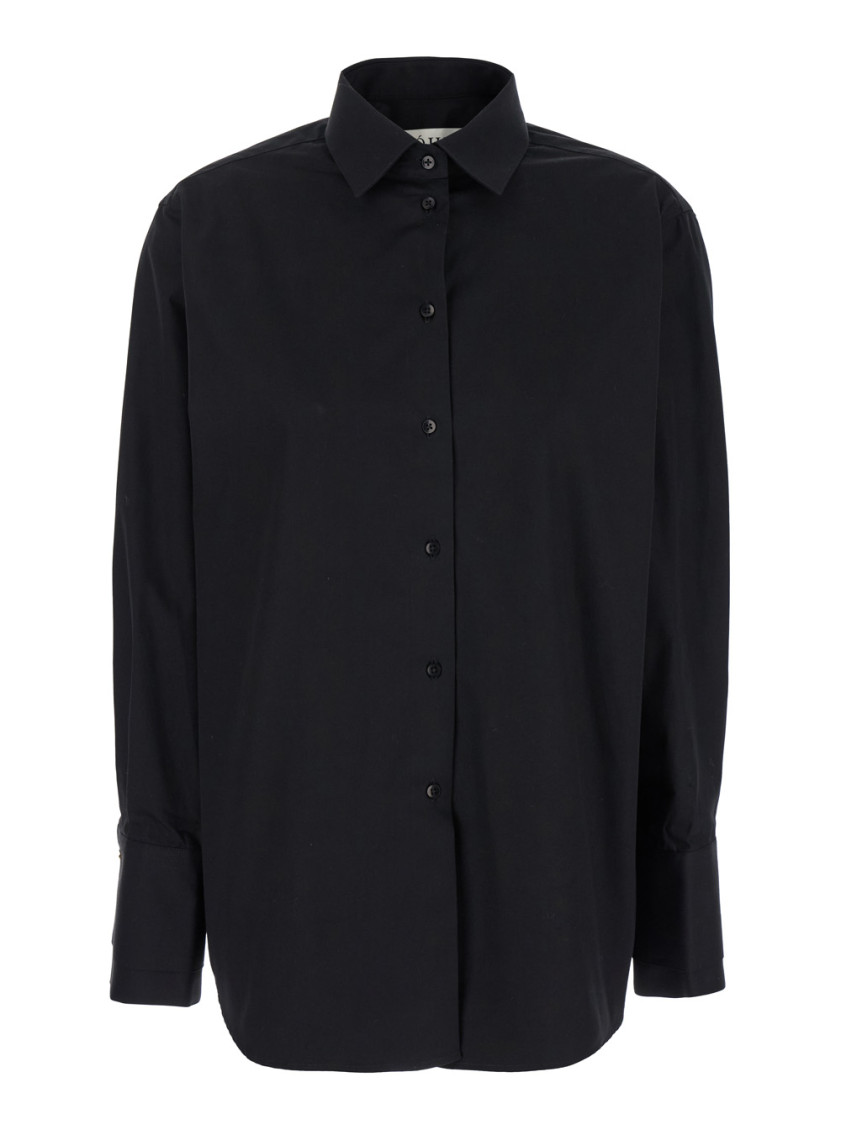 Rohe Black Double Cuff Shirt With Gold Colored Details In Cotton Woman In Black