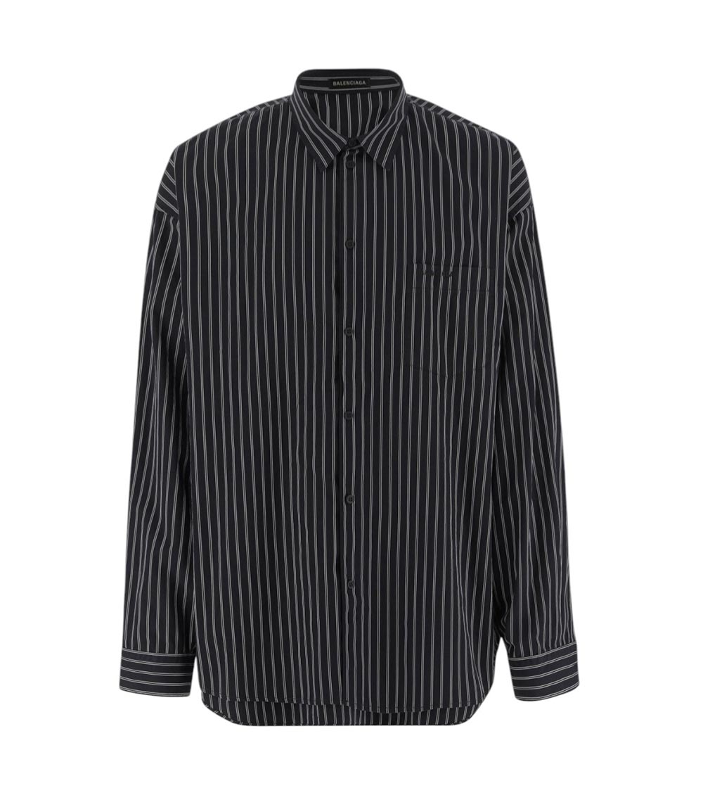 Balenciaga Oversized Striped Poplin Shirt For Men In Black