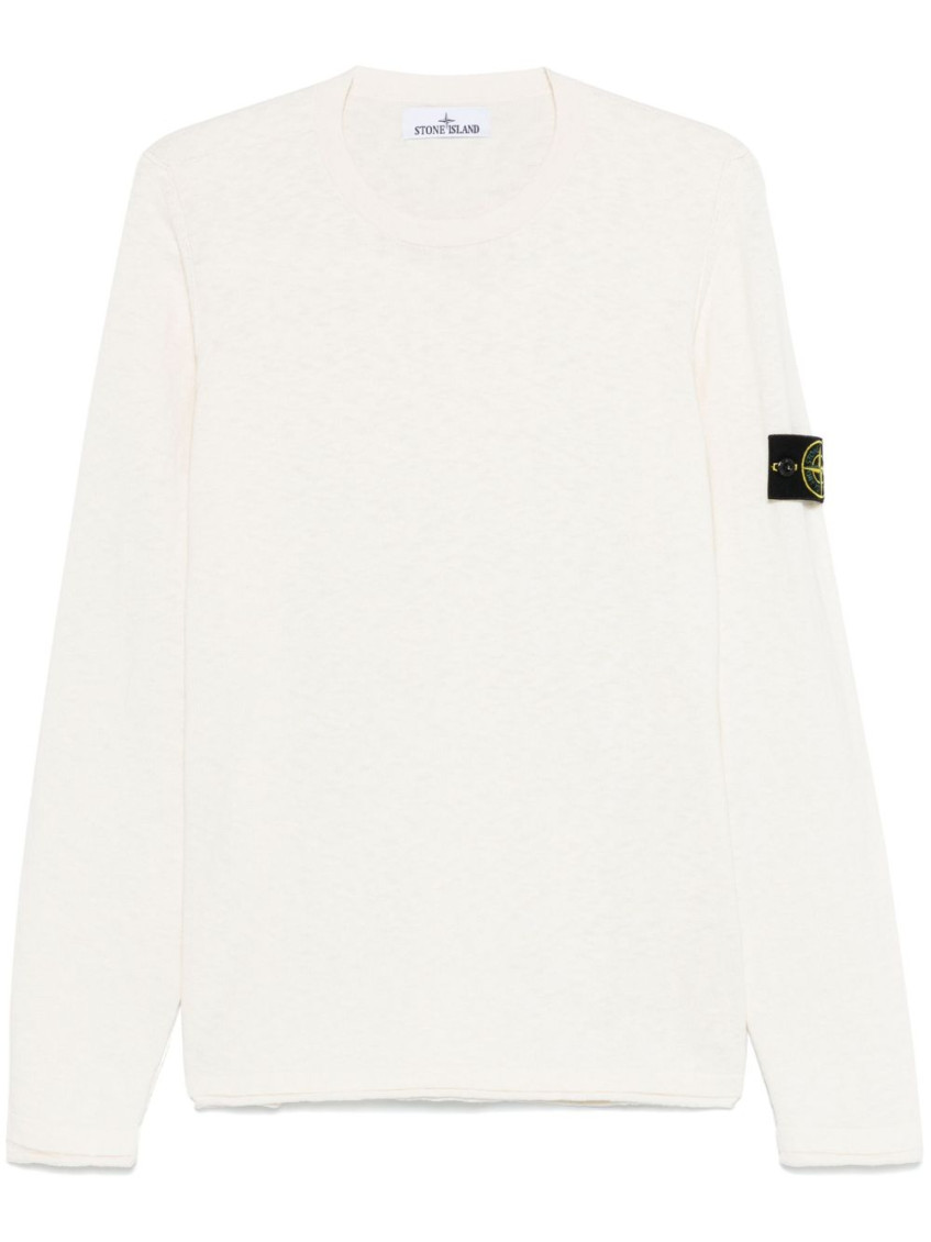 Stone Island Ivory Wool Blend Crewneck Sweater In White