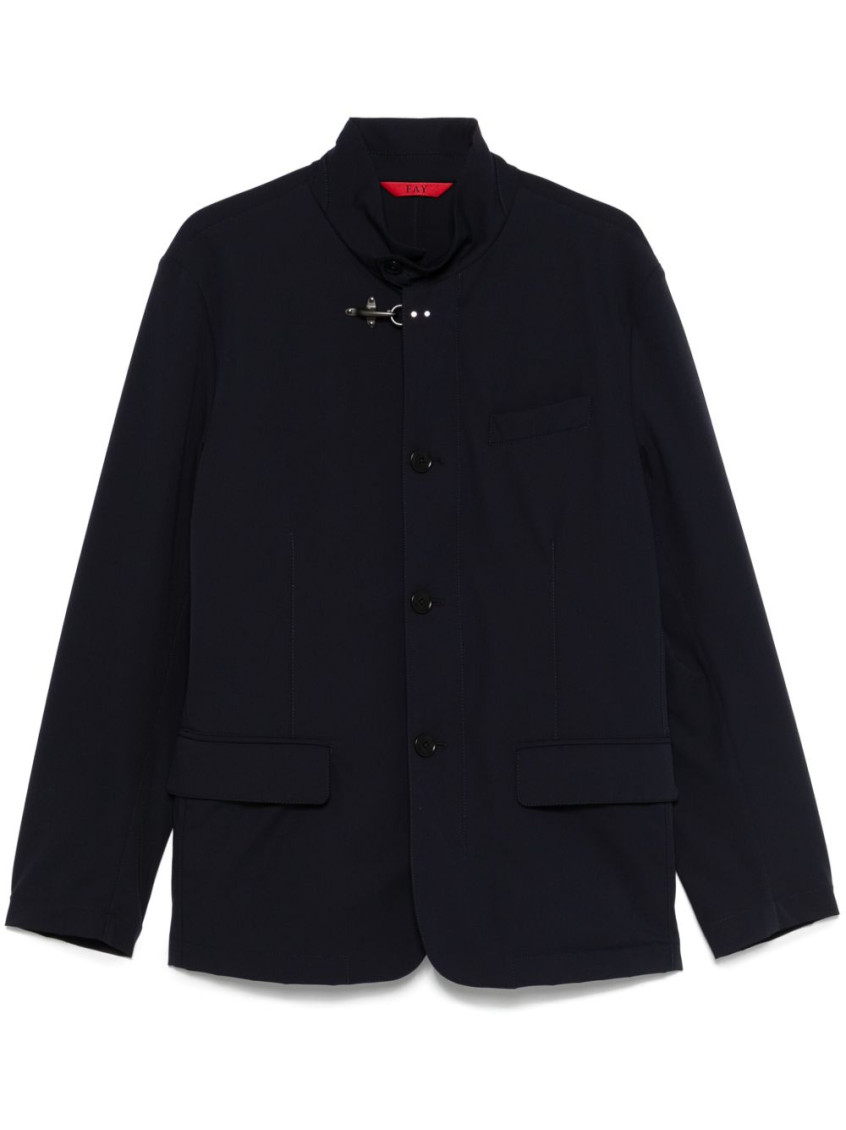 Fay Stretch Nylon Jacket With Metal Clasp Detail In Navy Blue