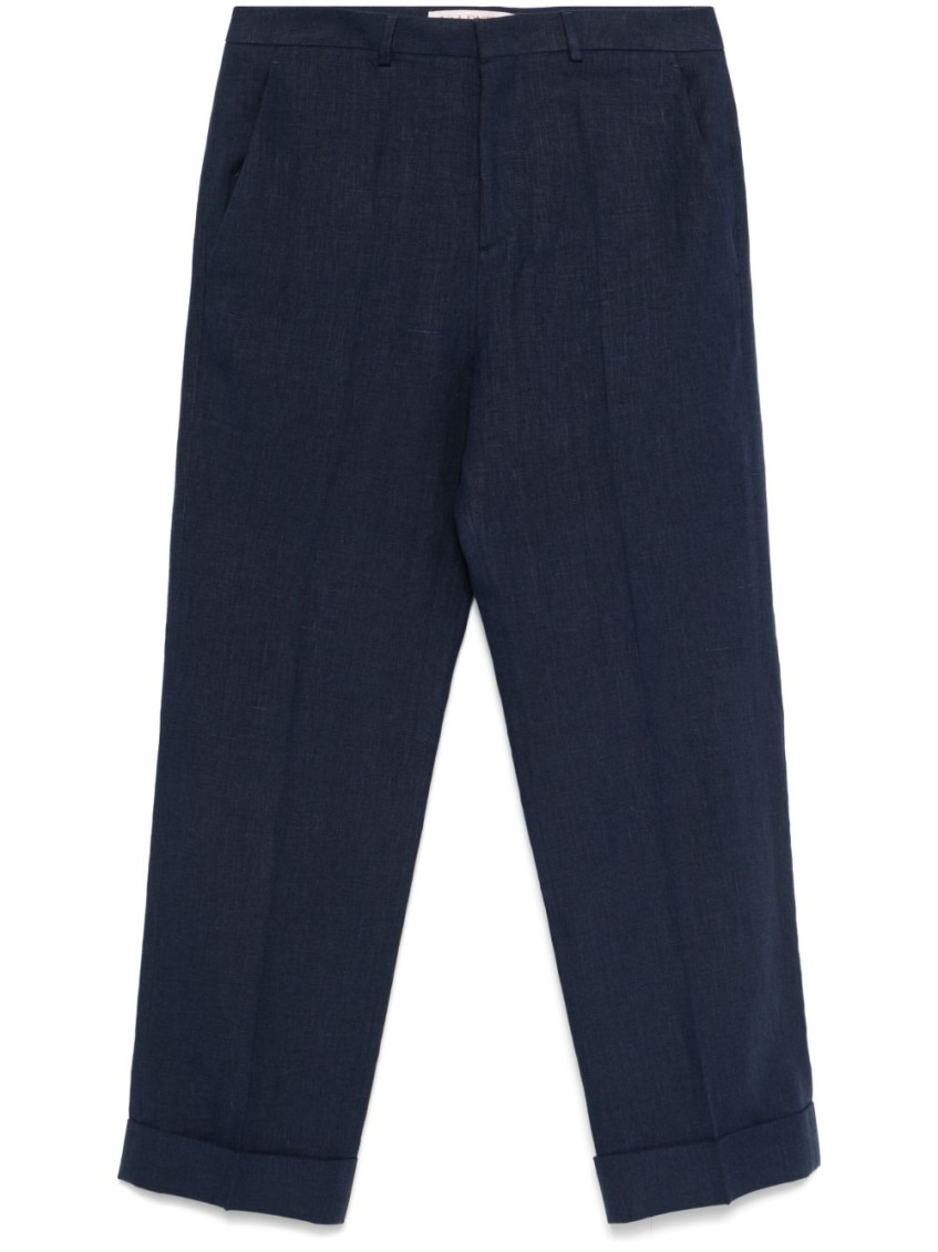 Valentino Tailored Blue Linen Trousers With Concealed Fastening In Navy Blue