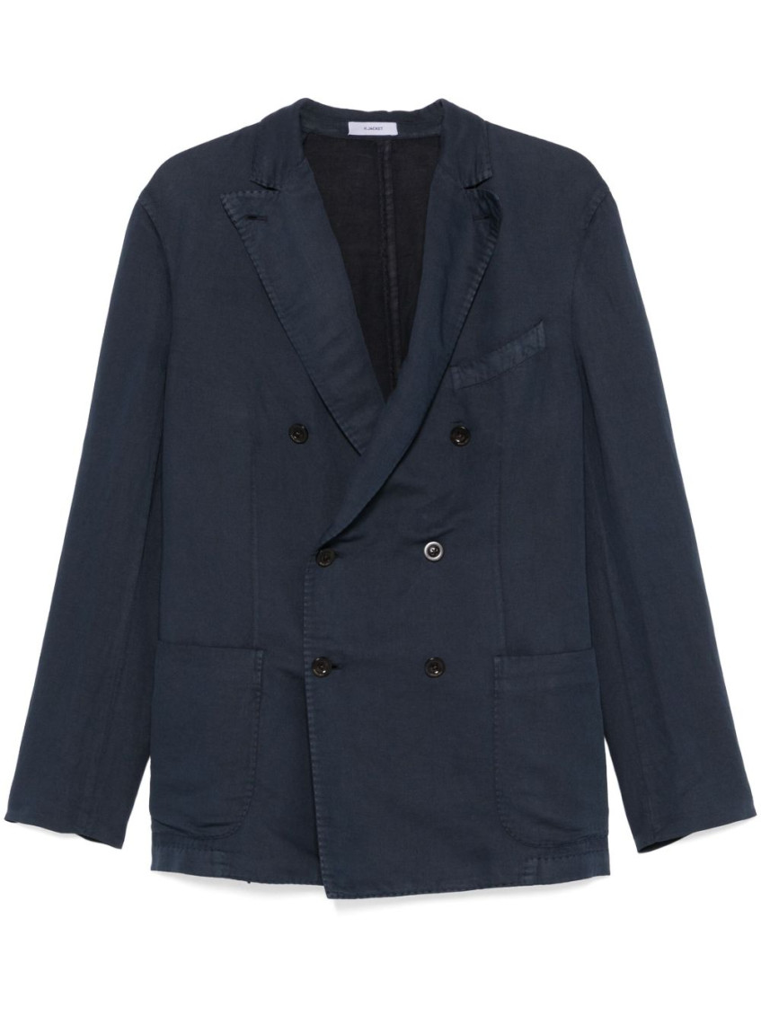 Boglioli Navy Blue Double-breasted Cotton Jacket In Navy Blue