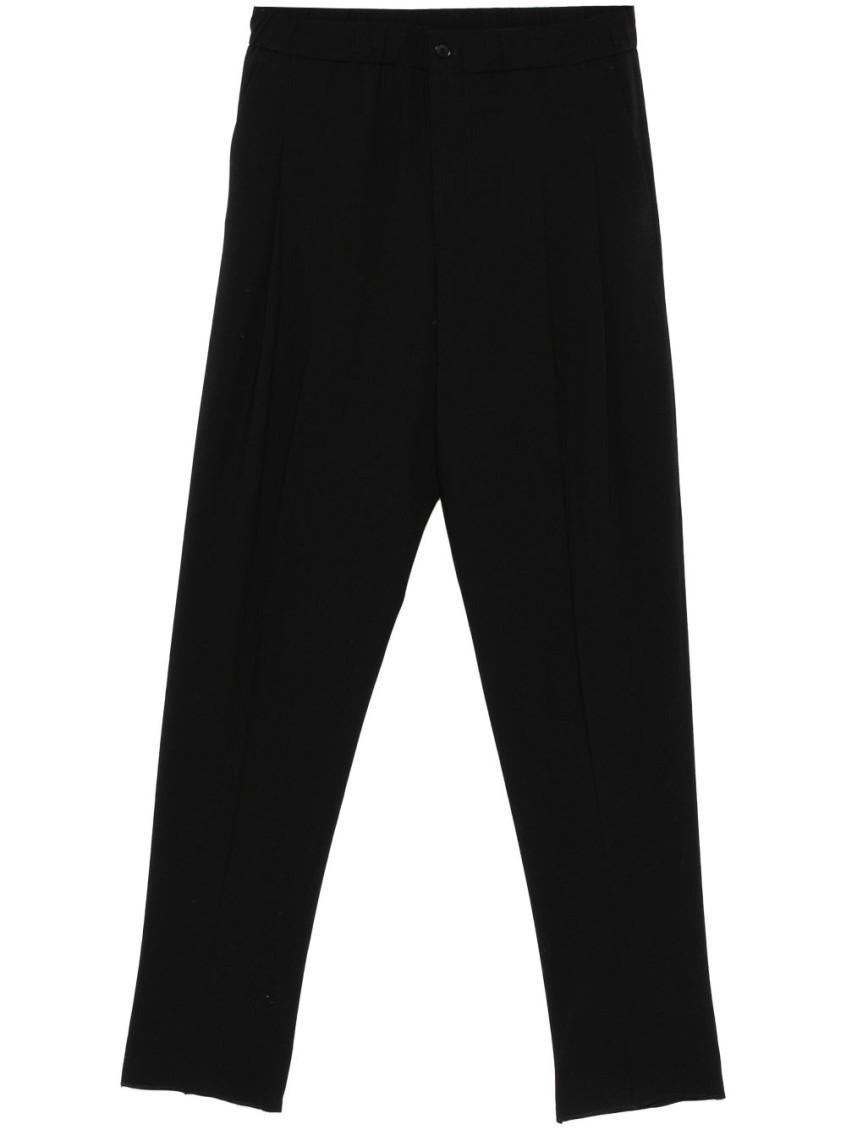 Giorgio Armani Wool Trousers With Elasticated Waistband And Pleated Front In Black