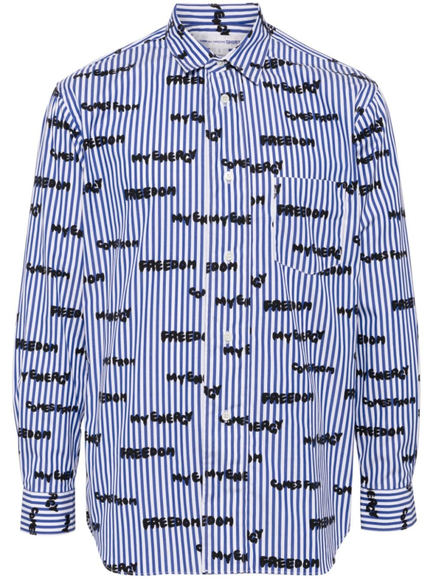 Comme Des Garçons Structured Collar Pleated Pocket Shirt In Blue