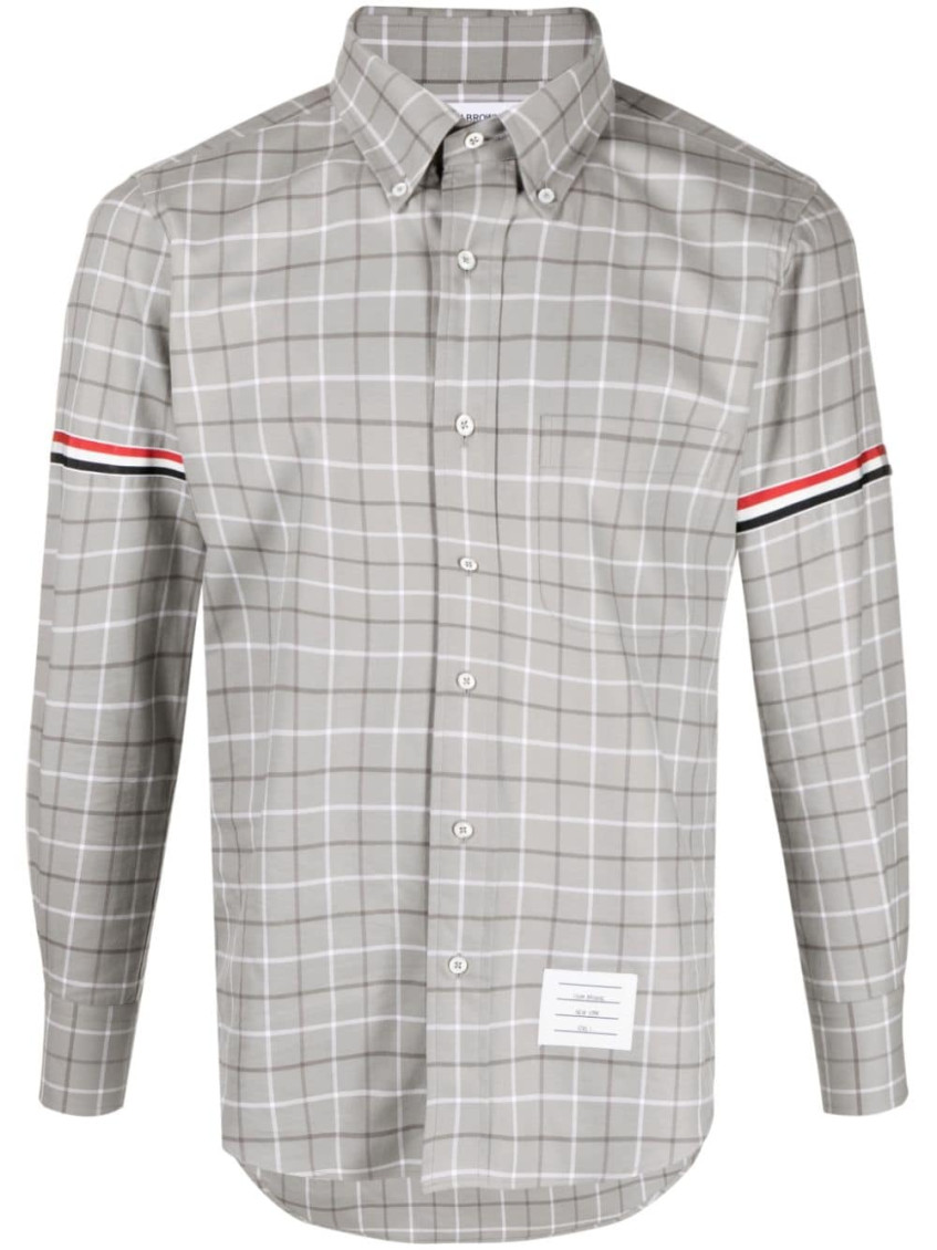 Thom Browne Cotton Checked Shirt Chest Pocket In Grey