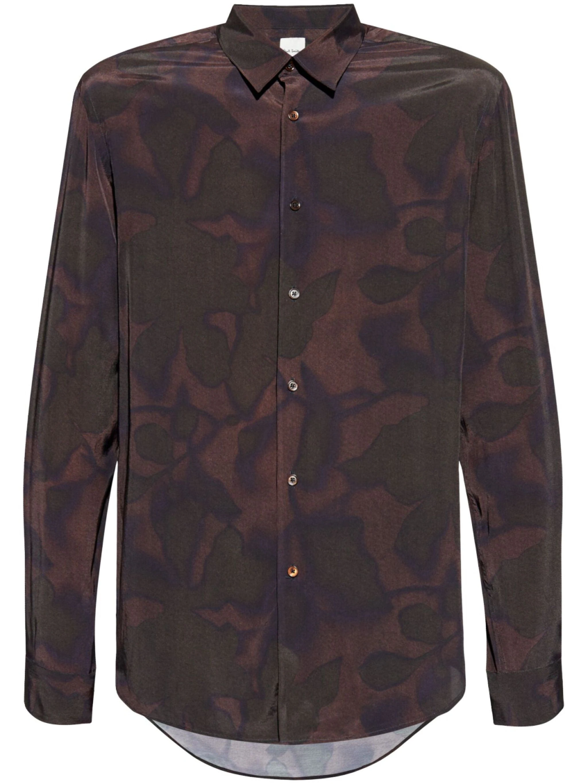 Shop Paul Smith Maroon Green Floral Print Shirt