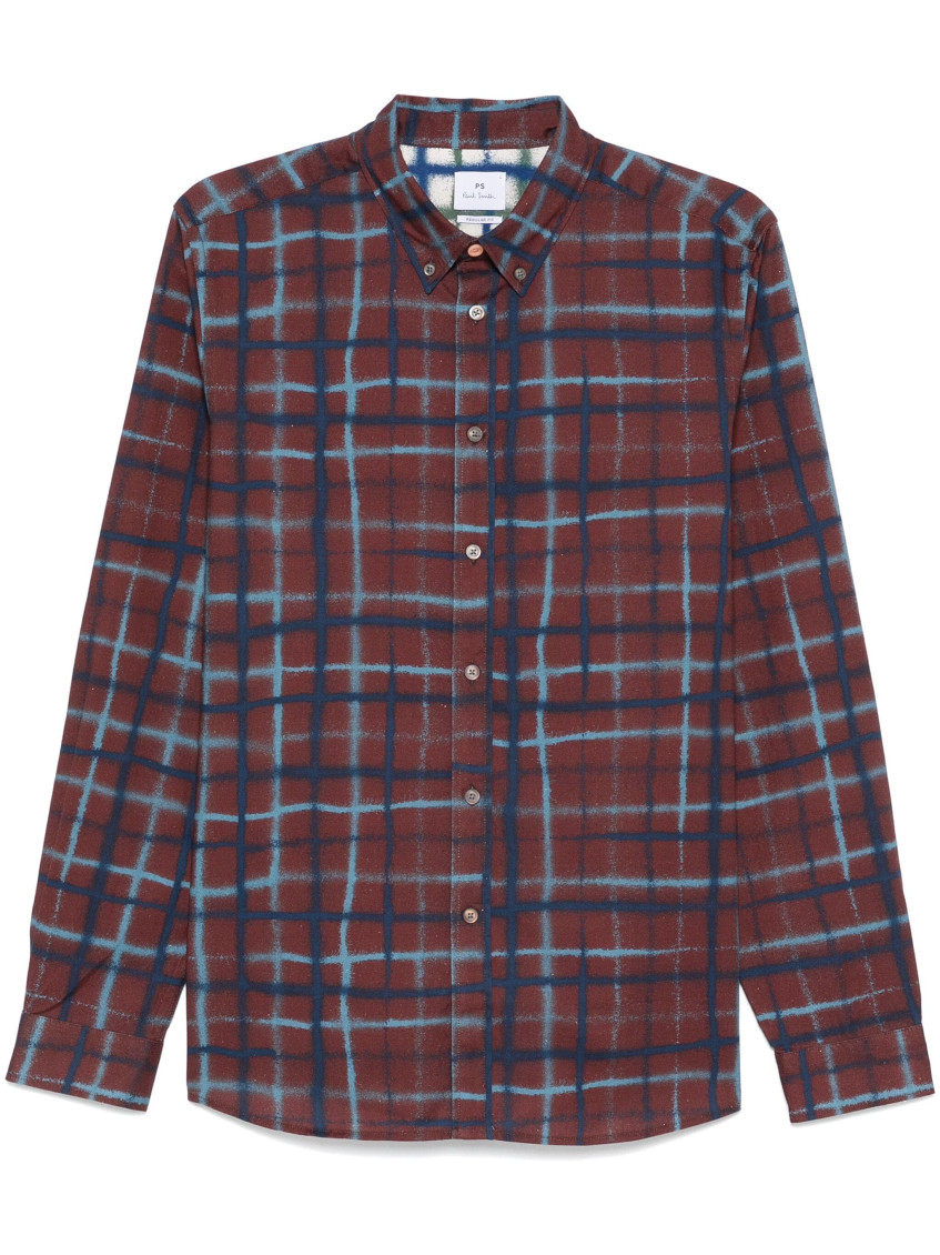 Paul Smith Plaid Check Long-sleeved Shirt In Brown