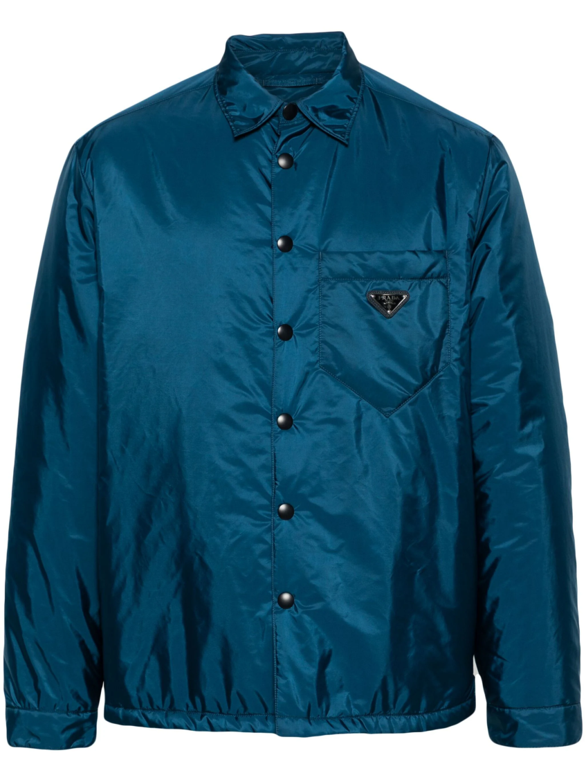 Prada Triangle Logo Padded Jacket In Dark Blue