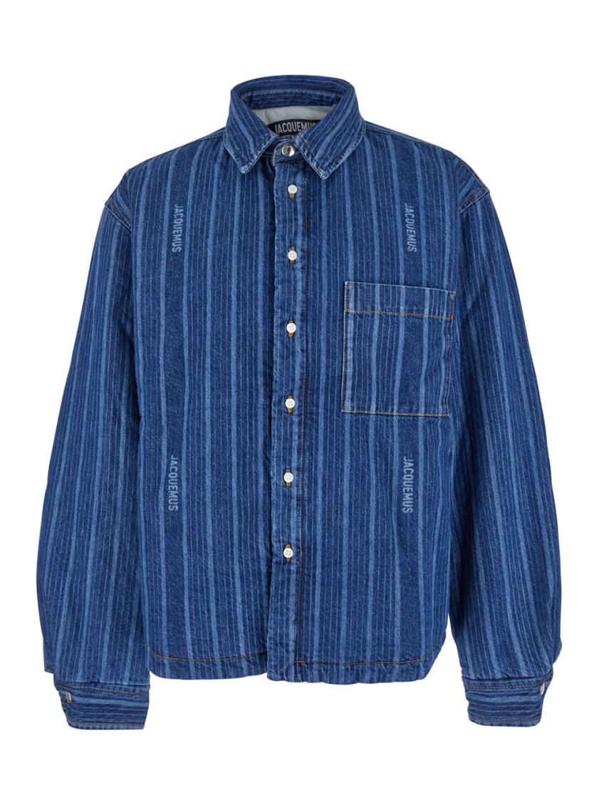 Jacquemus La Chemise Boulanger Blue Stripe Cotton Shirt In Dark Blue