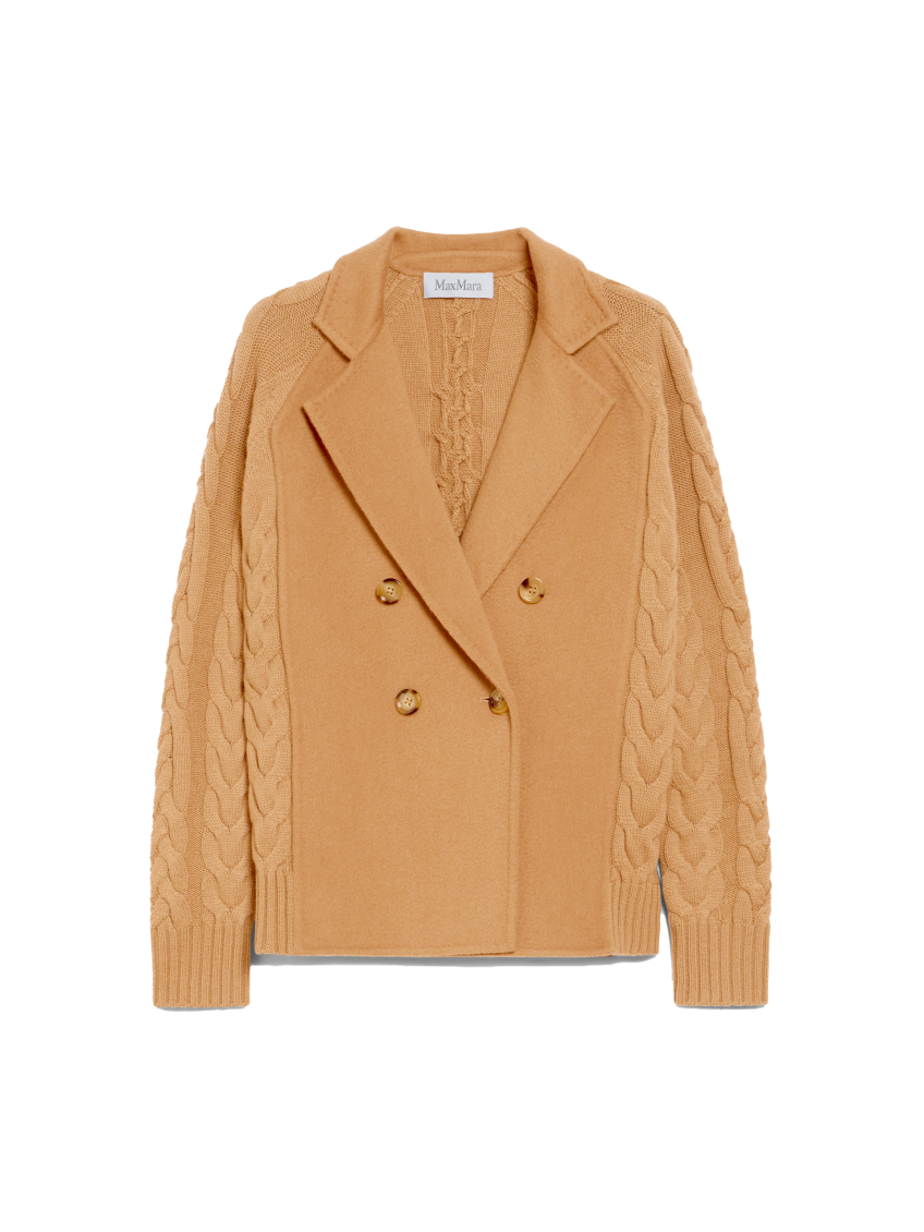 Max Mara Double-breasted Jacket With Textured Knit In Light Brown