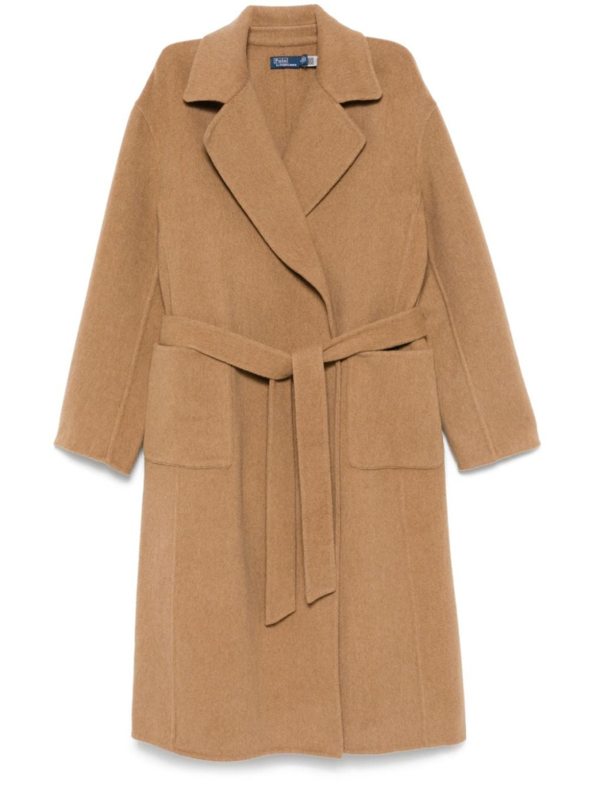 Polo Ralph Lauren Womens Relaxed-fit Wrap-over Wool Maxi Coat Camel Melange In Beige