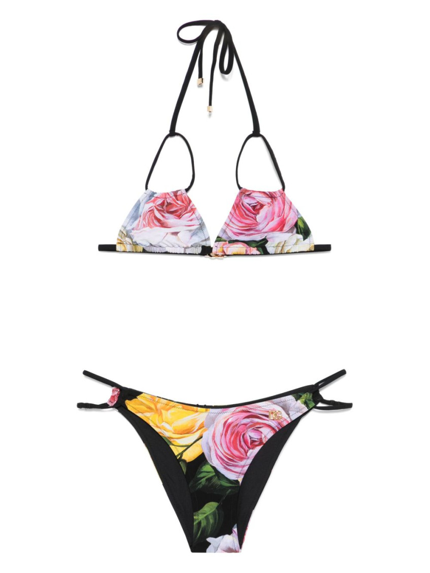 Dolce & Gabbana Black Floral-print Bikini In Black