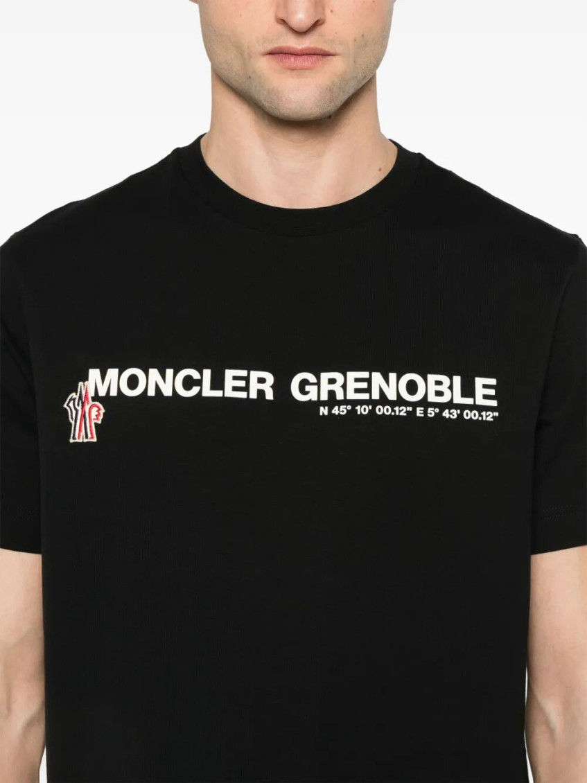 Moncler Black Crew Neck Graphic T-Shirt for Men Online USA at