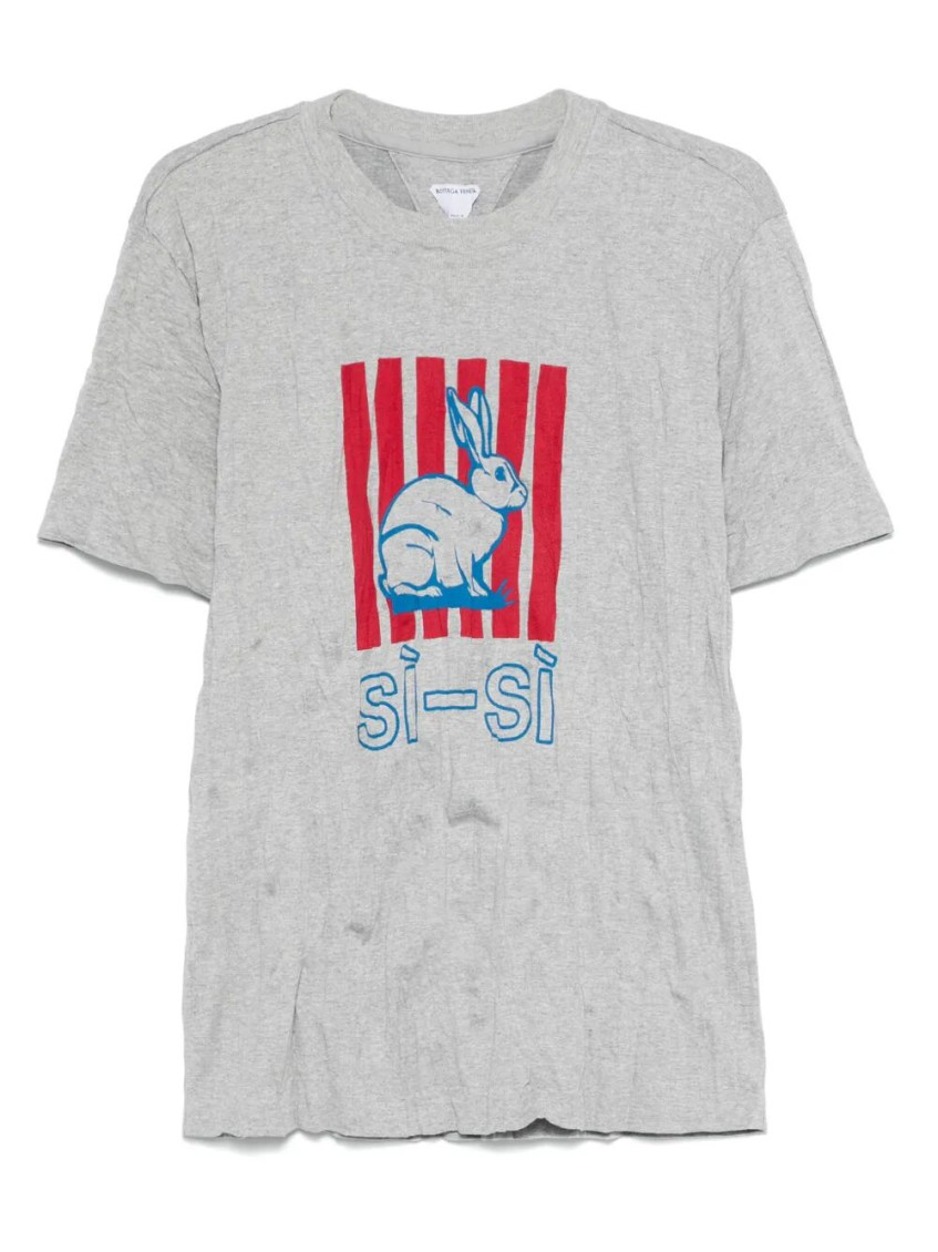 Bottega Veneta Graphic Rabbit-print Crushed Cotton Jersey T-shirt In Gray