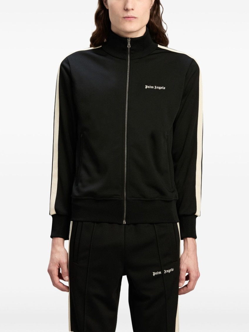 Shop Palm Angels Black Logo-embroidered Zip-up Jacket