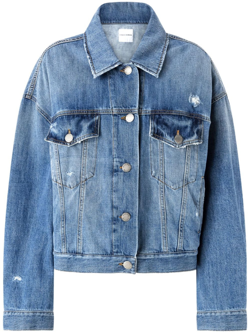 Pinko Denim Jacket Distressed Flap Pockets In Blue